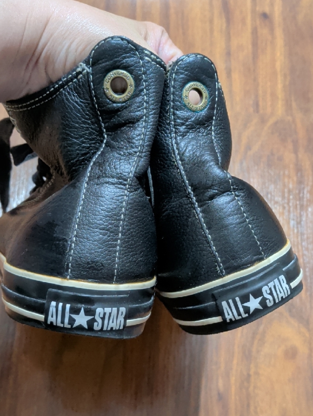 Converse Men Black High Top Leather Sneakers - Picture 4 of 9